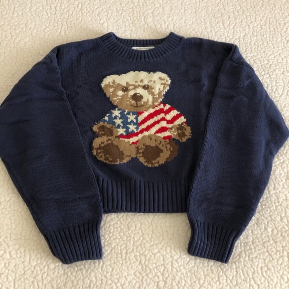 Sweaters - Navy Sweater with Bear and Flag Design